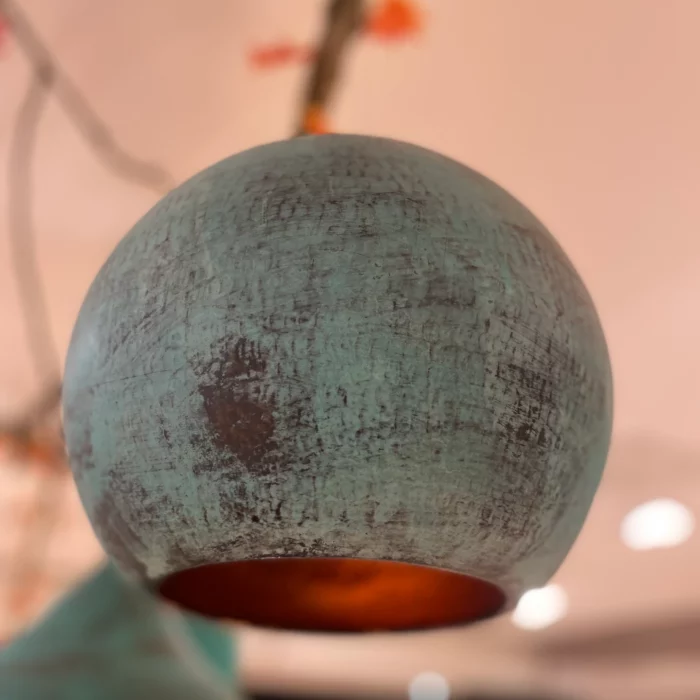 Lampe turquoise en cuivre diamètre 25 cm