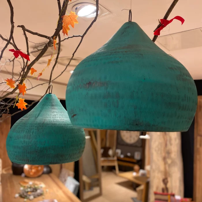 lampe en cuivre suspendue finition turquoise – Mazawood