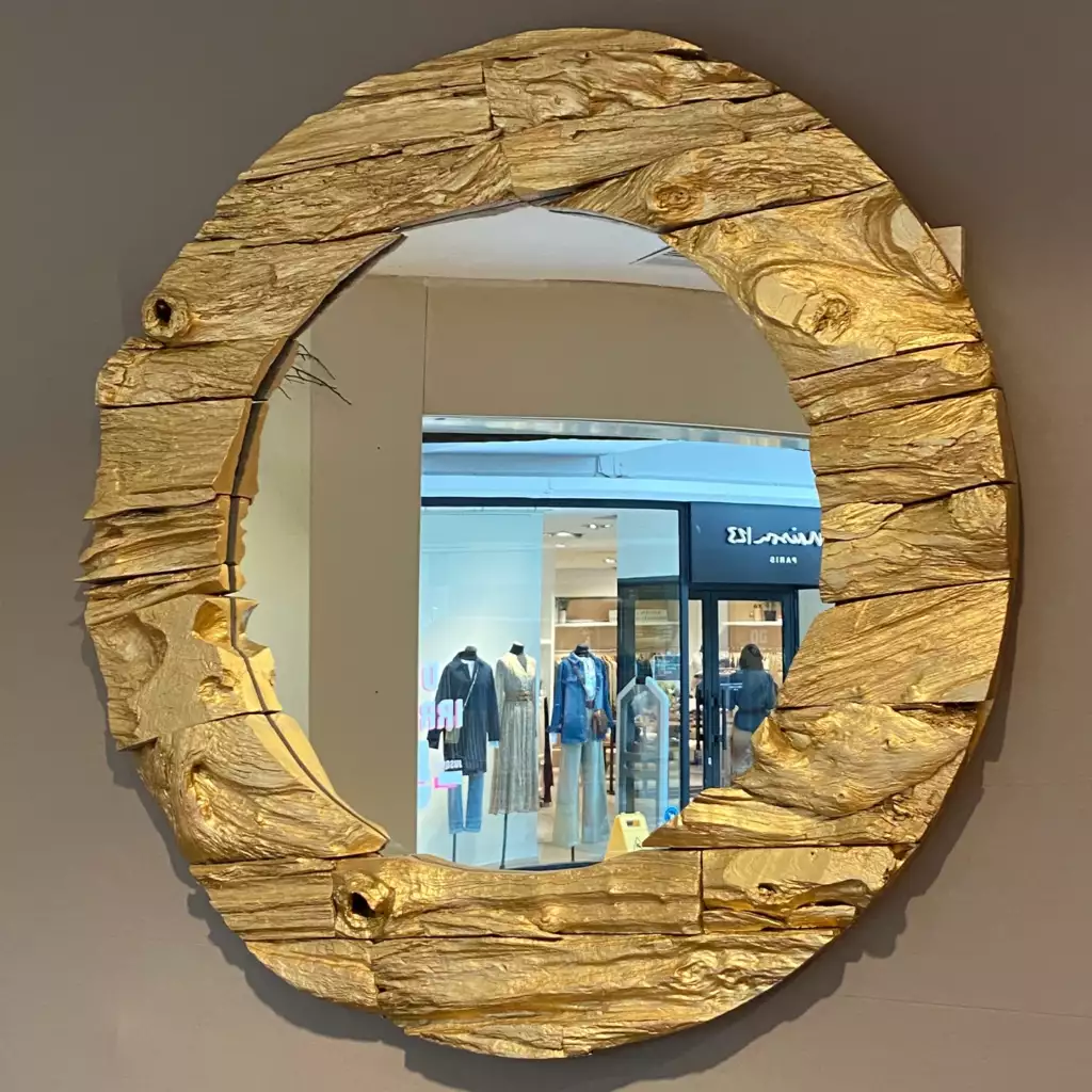Miroir doré en bois de Teck - Mazawood