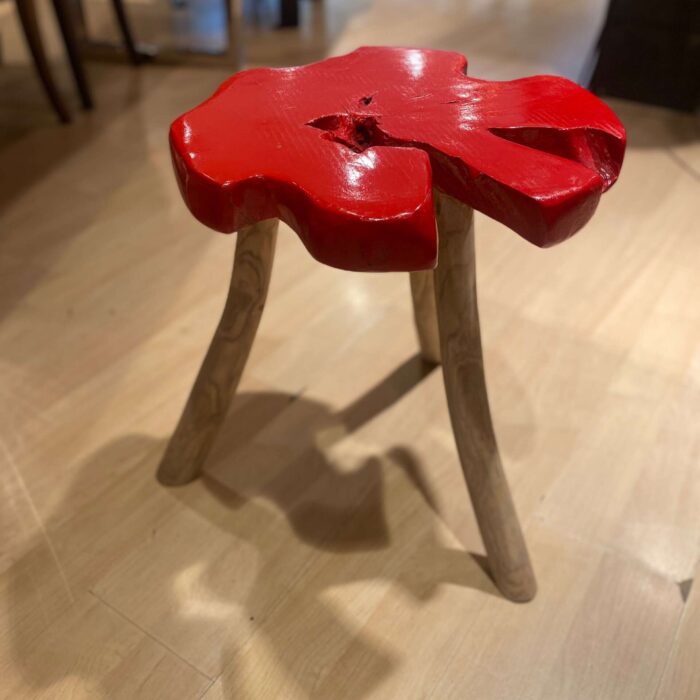 Tabouret en teck massif, diamètre 42 cm, hauteur 50 cm
