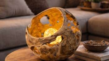 lampe boule en bois