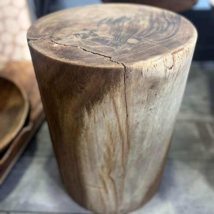 Pouf en suar massif cylindrique, hauteur 49 cm