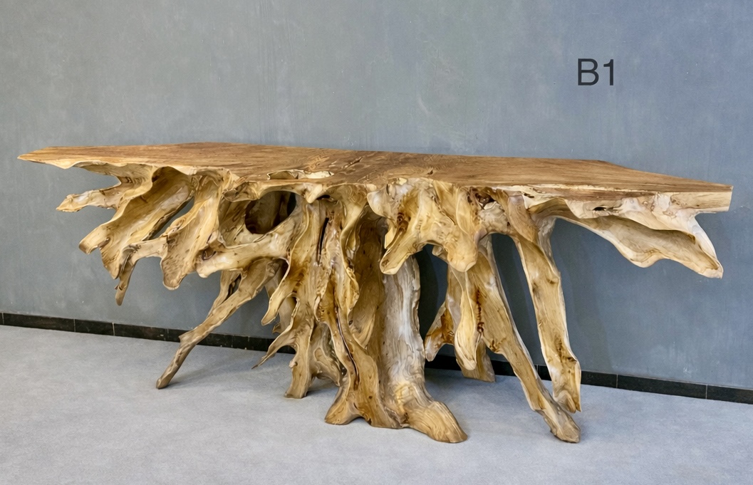 console b1 en teck massif – design en racine de teck