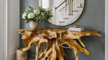 console b6 en teck massif — Élément sculptural en racine naturelle