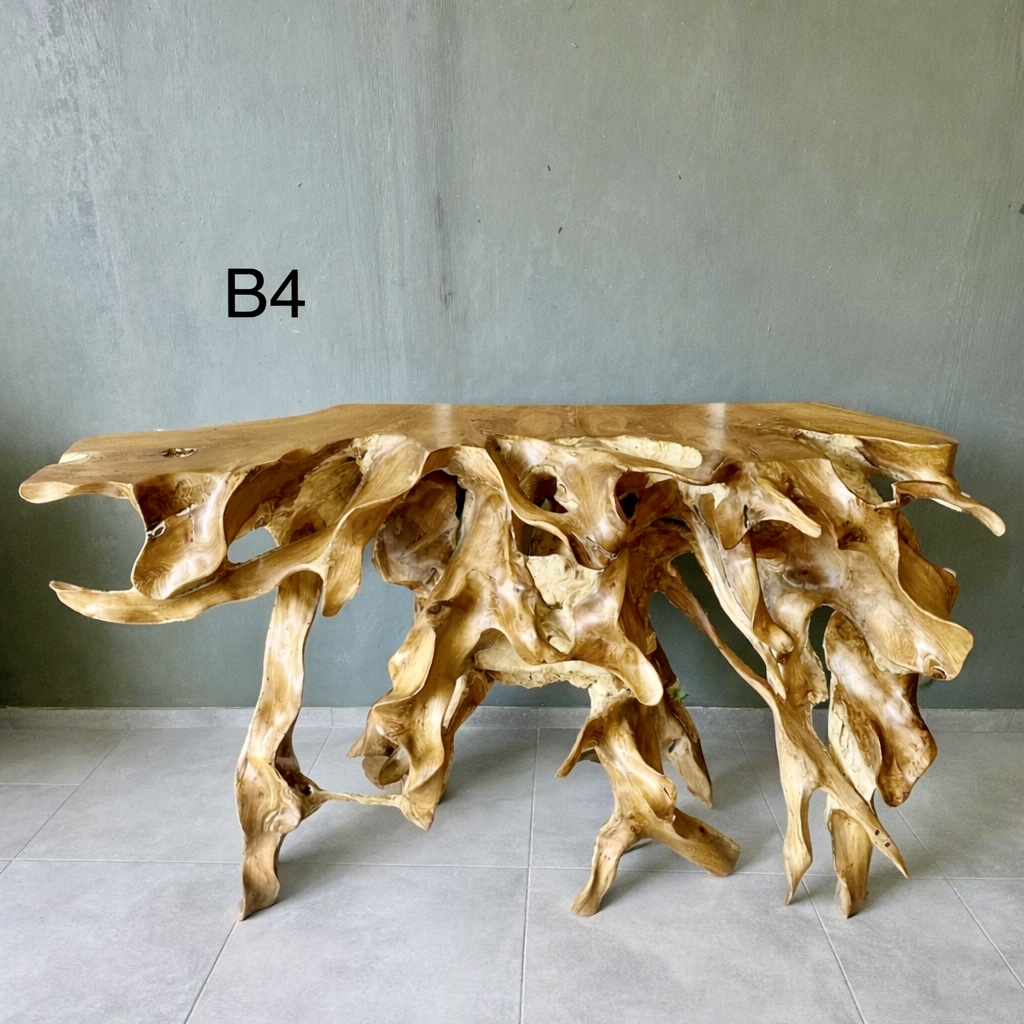 console b4 en teck massif — design racine teck naturelle