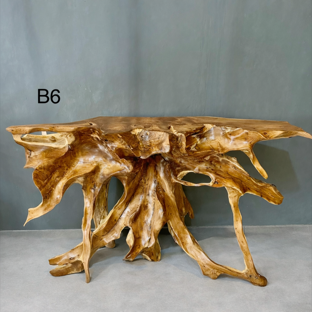 console b6 en teck massif — Élément sculptural en racine naturelle
