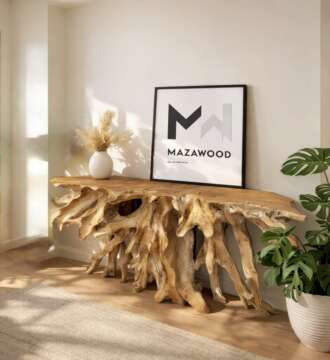 console b3 en teck massif — racine de teck naturelle