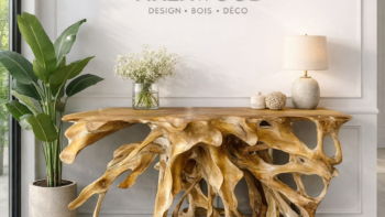 console b2 en teck massif — racine naturelle de teck