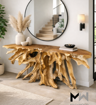 console b1 en teck massif – design en racine de teck