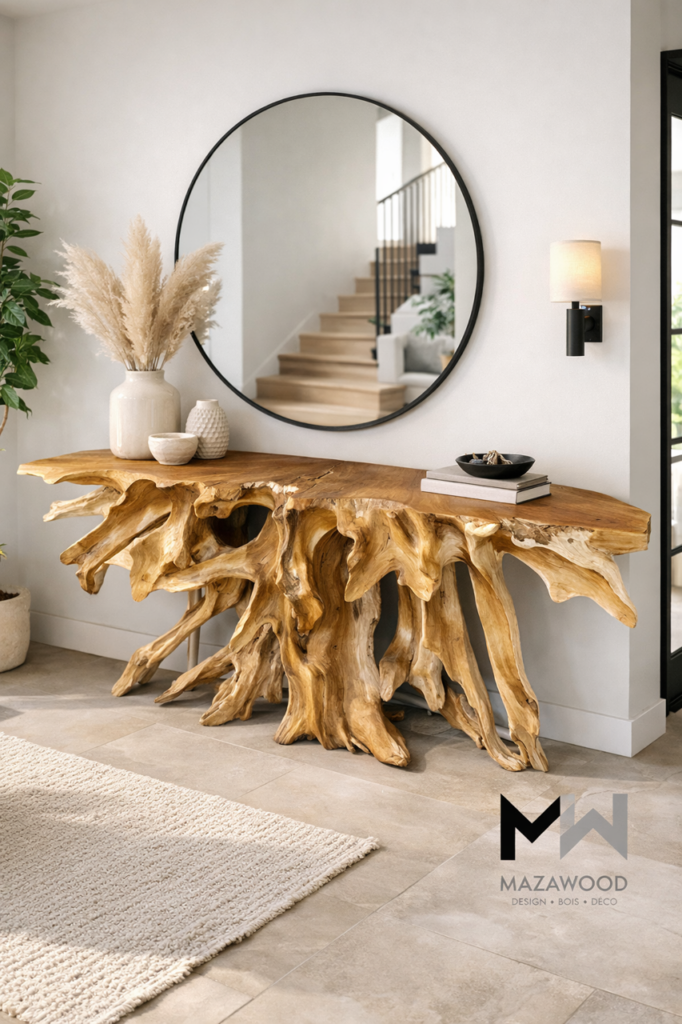 console b1 en teck massif – design en racine de teck