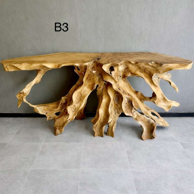 console b3 en teck massif, racine de teck naturelle