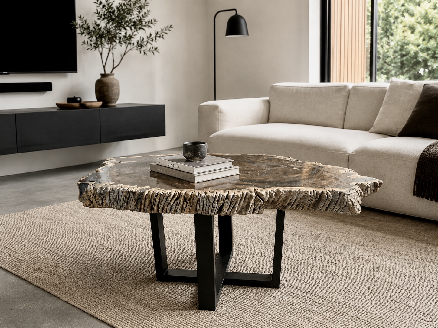table basse en bois fossilisé